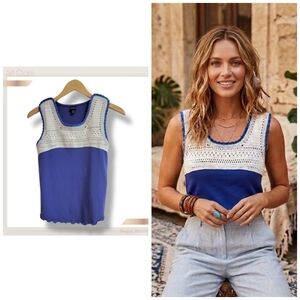 🌿Art Class Blue Crochet Bodice Sleeveless Top Boho Youth XL 14/16 Women’s Small